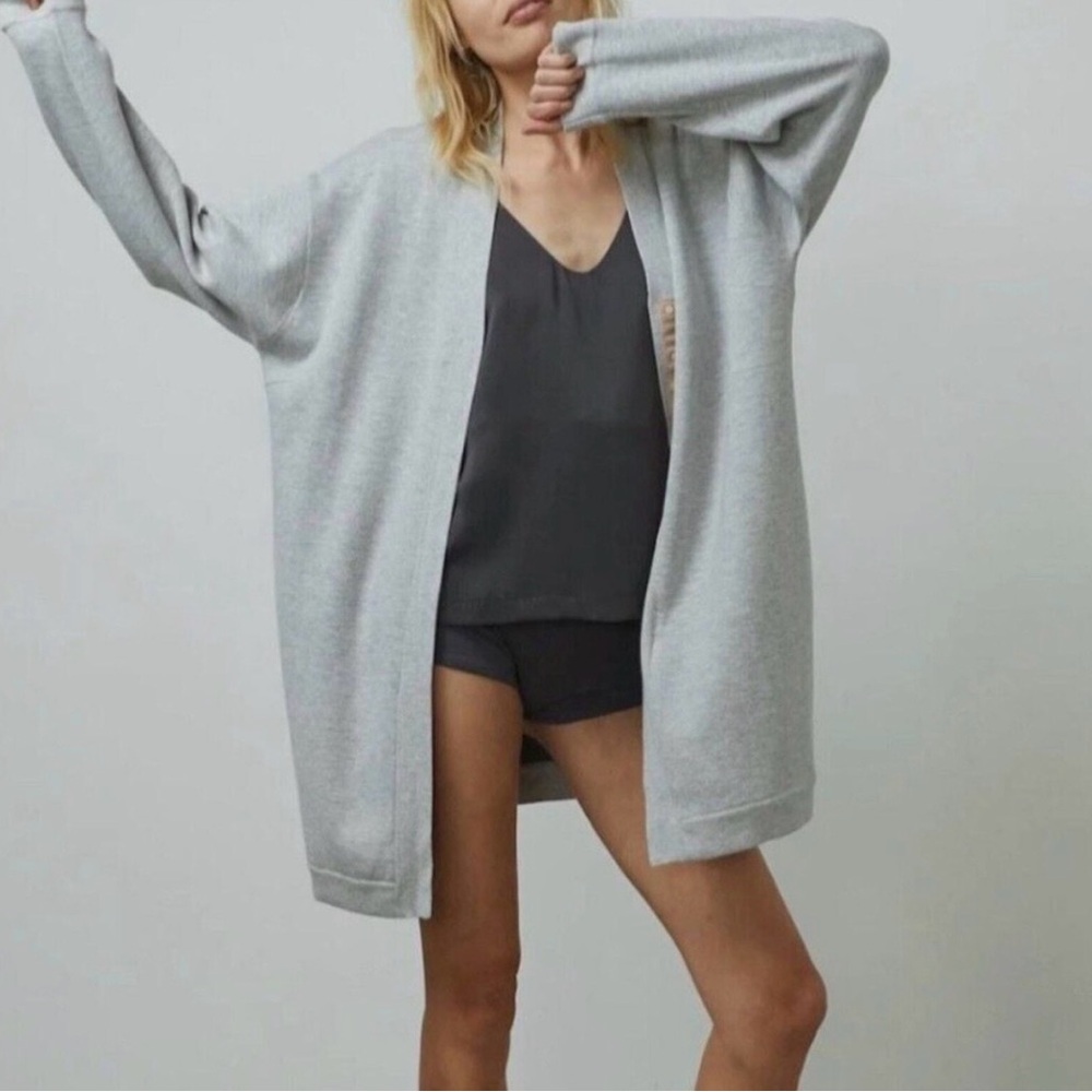 Organic Cotton/Silk. Lunya Gray Open Front Cardigan Sleepwear Robe